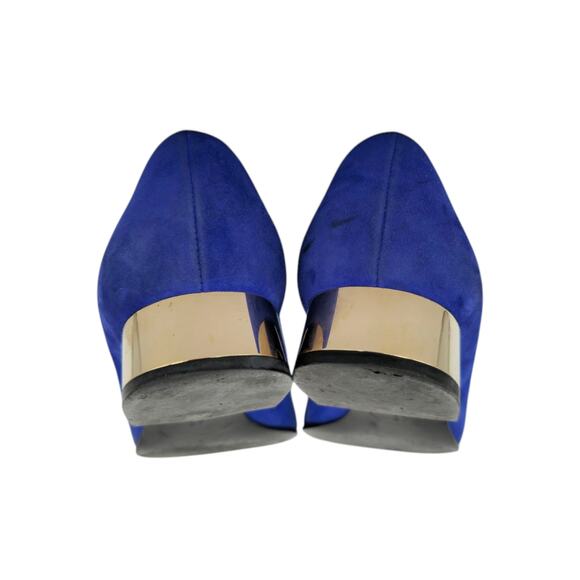 Gucci GG Logo Blue Suede Loafer Size 37 US 7 Chrome Block Heel Slip On Flat - Picture 8 of 10